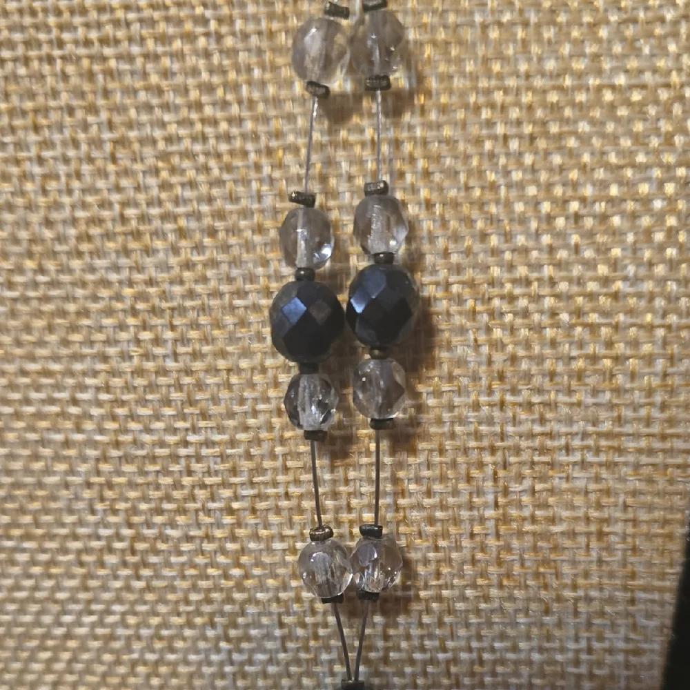 Black & Smoky/Clear Faceted Beads On Wire Convertible Necklace Belt Lariat